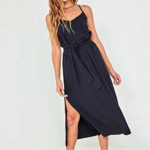 Bella Dahl Dresses & Skirts - BELLA DAHL Women's Large Tie Waist Midi Dress Cami Smocked Back Side Slits Black